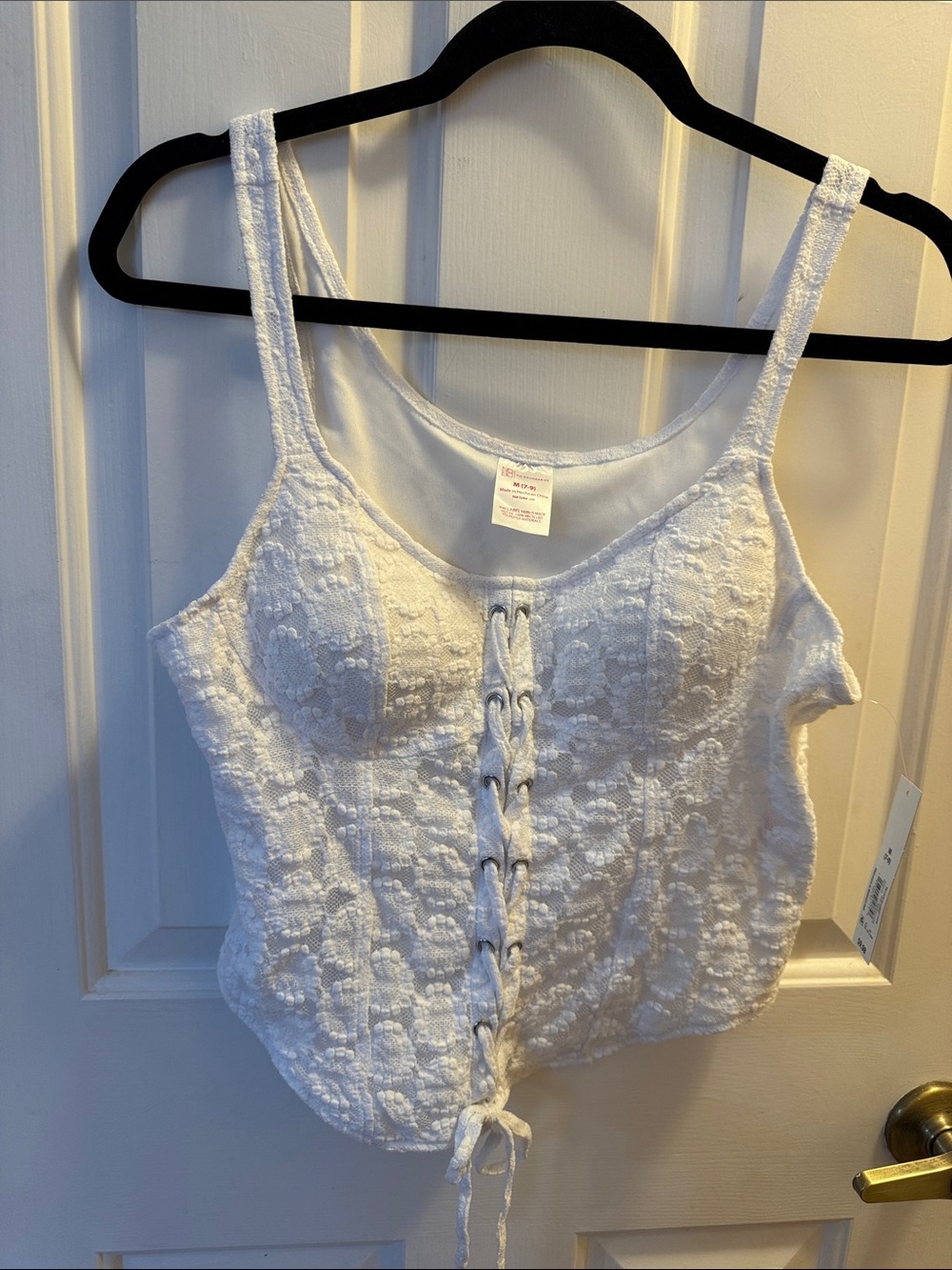 No Boundaries White Lace-Up Textured Cropped Camisole Corset Top